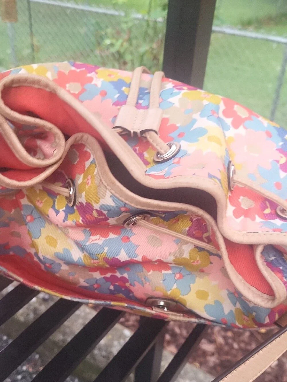 Coach Multicolor Floral Drawstring Hobo with Pink Trim